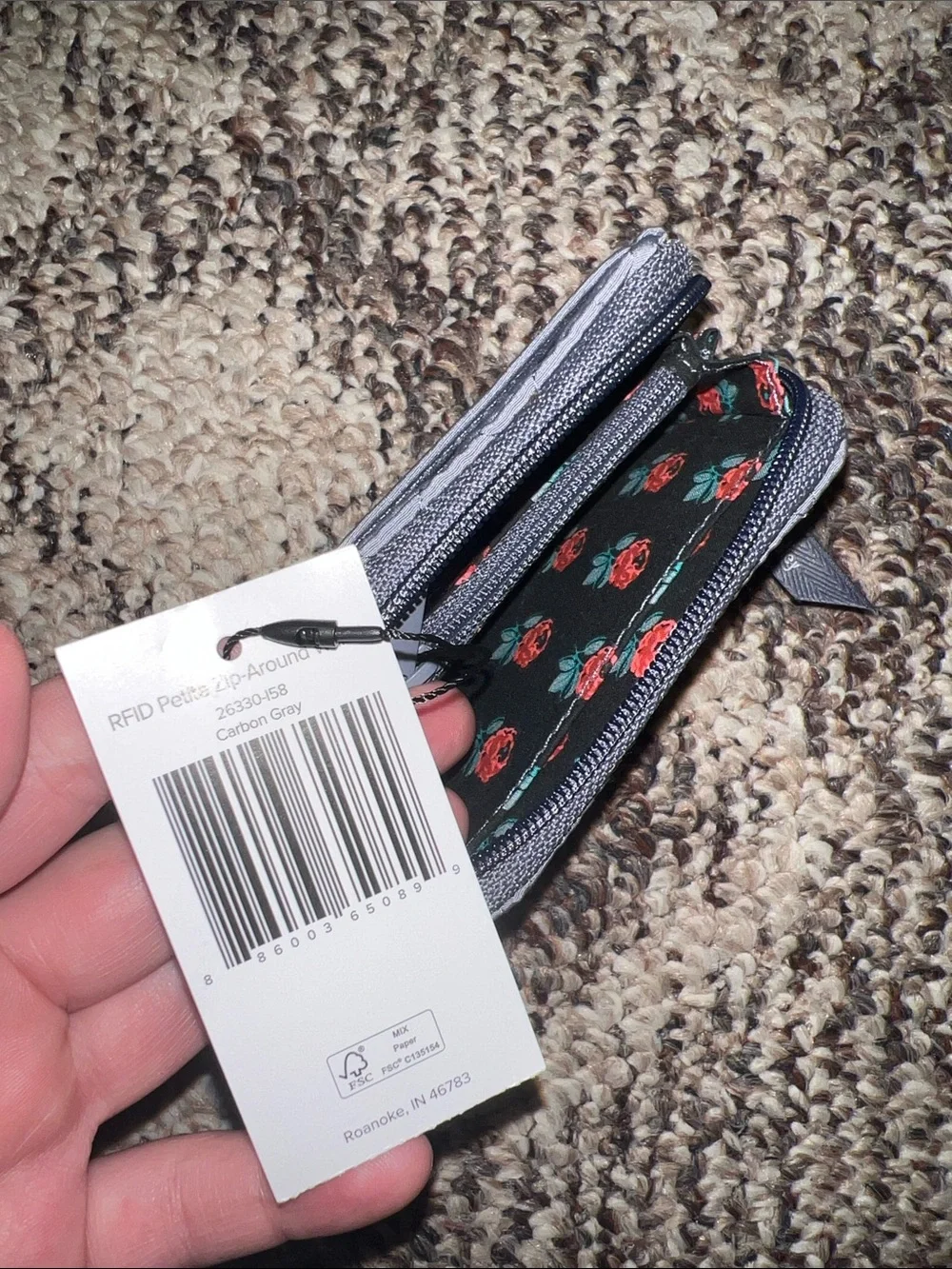 Vera Bradley Quilted Gray ID Card Wallet with Clear Window
